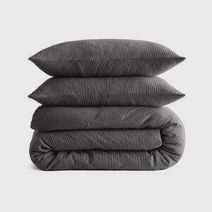 NWOT QUINCE Organic Airy Gauze Duvet Cover Set Full/Queen Charcoal 6333